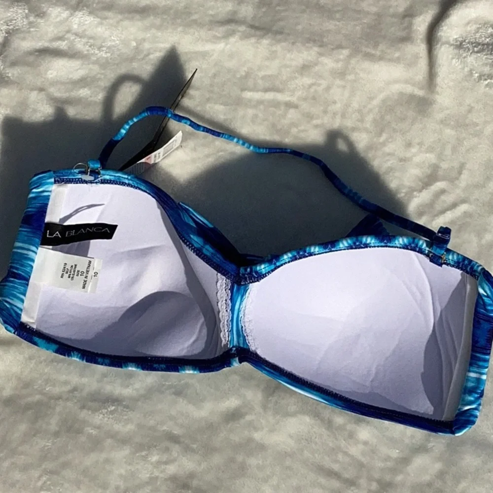 NWT La Blanca Bandeau Twist Blue Bikini Top Size 10 - Picture 4 of 6